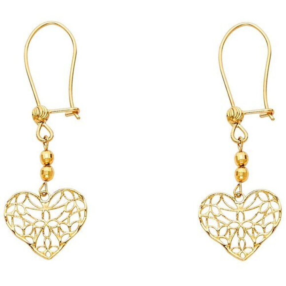 New Solid 14K Yellow Gold Open Heart Earrings